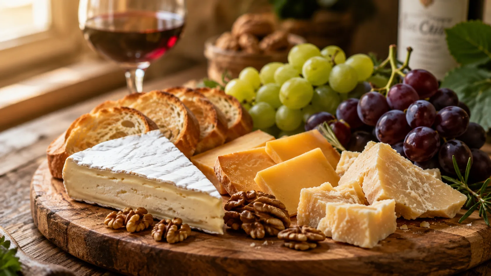Khay phô mai nhập khẩu tổng hợp kết hợp trái cây tươi, bánh mì và các loại hạt
