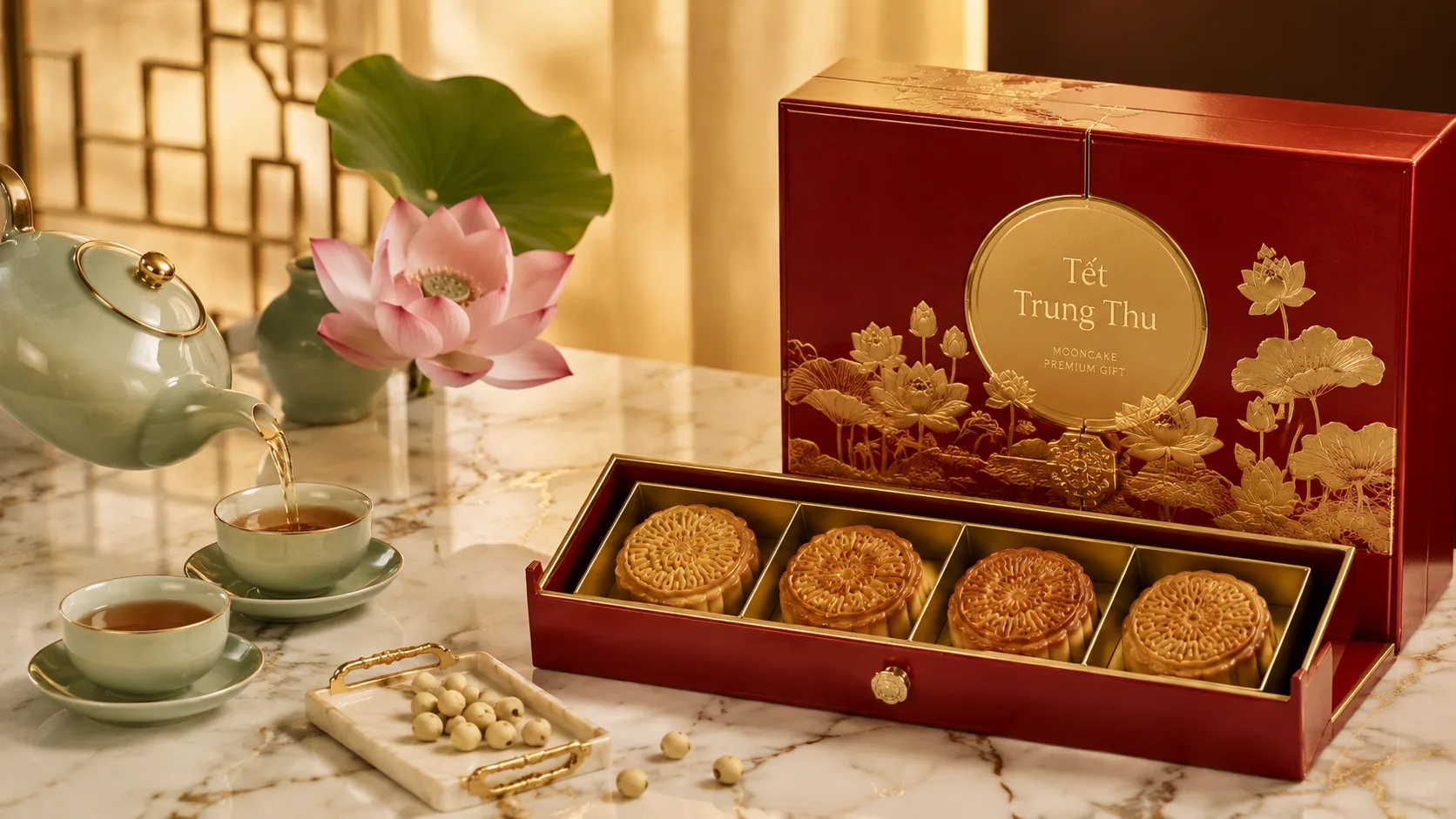 Premium Mid-Autumn gifts for Vietnamese colleagues with mooncakes and lotus tea