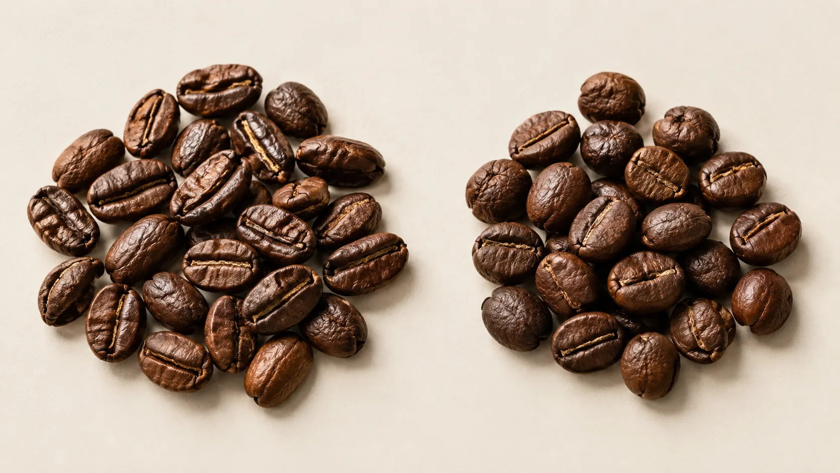 Hình dạng hạt cà phê Arabica dài oval và Robusta tròn đầy hơn