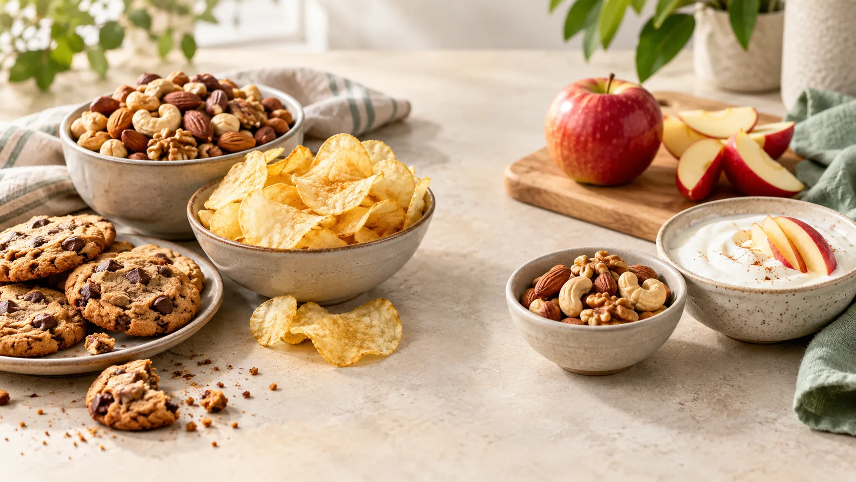 So sánh ăn thêm hạt cùng snack và dùng hạt thay thế món ăn vặt