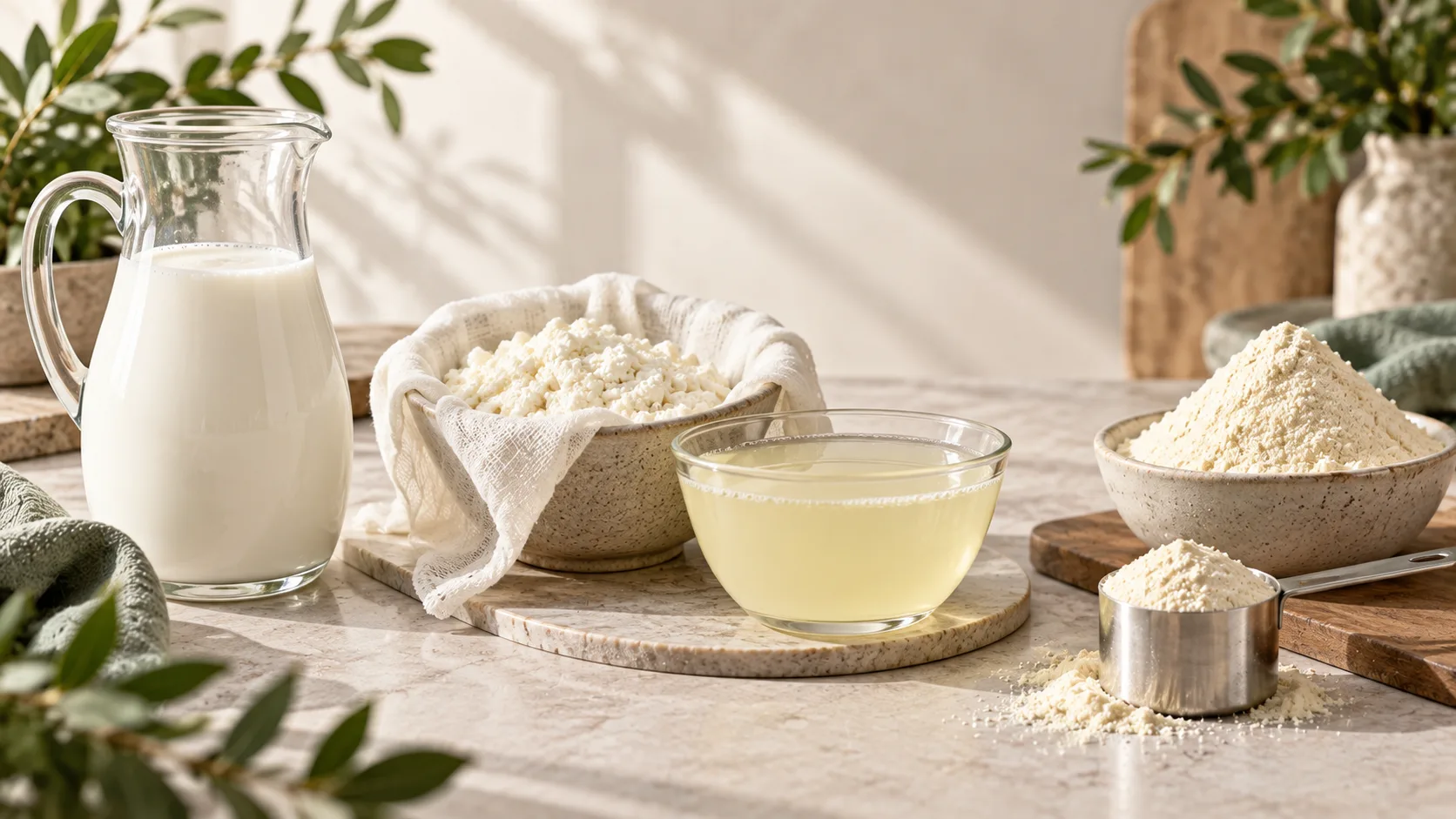 Qu&aacute; tr&igrave;nh minh họa từ sữa, phần whey lỏng đến bột whey protein sau khi được t&aacute;ch v&agrave; xử l&yacute;