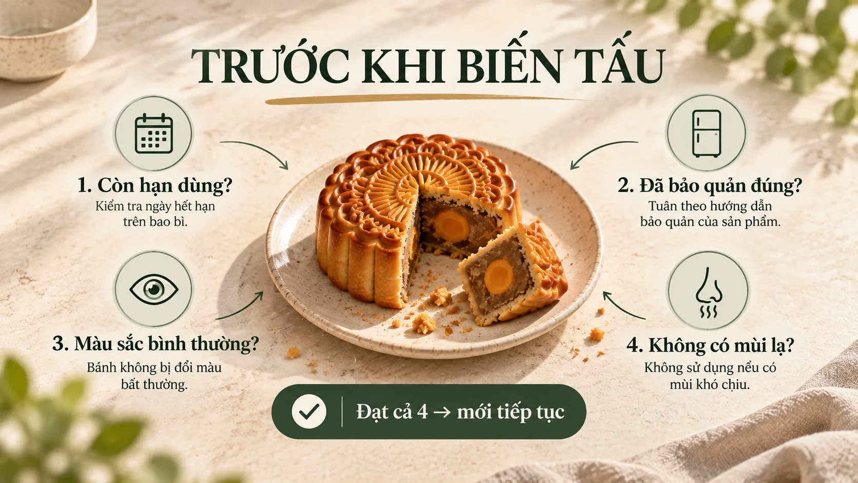 Checklist bốn bước kiểm tra b&aacute;nh Trung Thu c&ograve;n dư trước khi chế biến tiếp