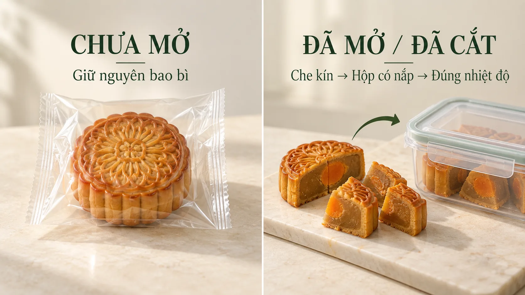So s&aacute;nh c&aacute;ch bảo quản b&aacute;nh Trung Thu nướng, snowskin v&agrave; b&aacute;nh Trung Thu kem lạnh theo từng m&ocirc;i trường nhiệt độ