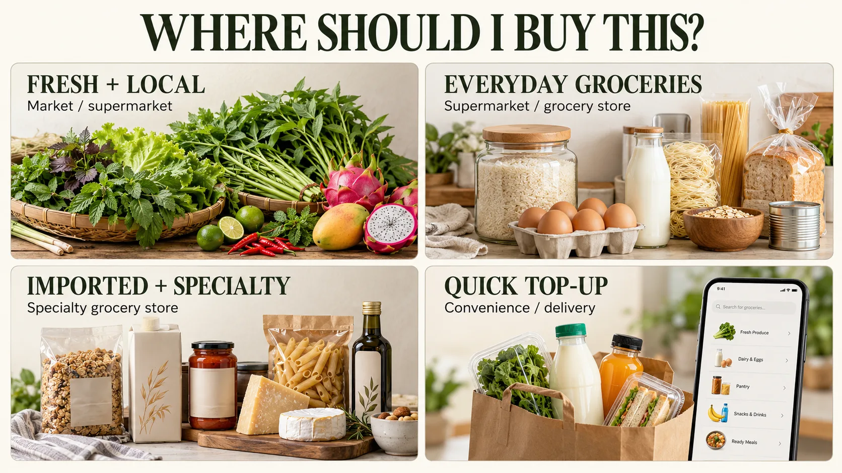 Guide to choosing markets supermarkets ROOTS specialty grocery stores and delivery in Ho Chi Minh City