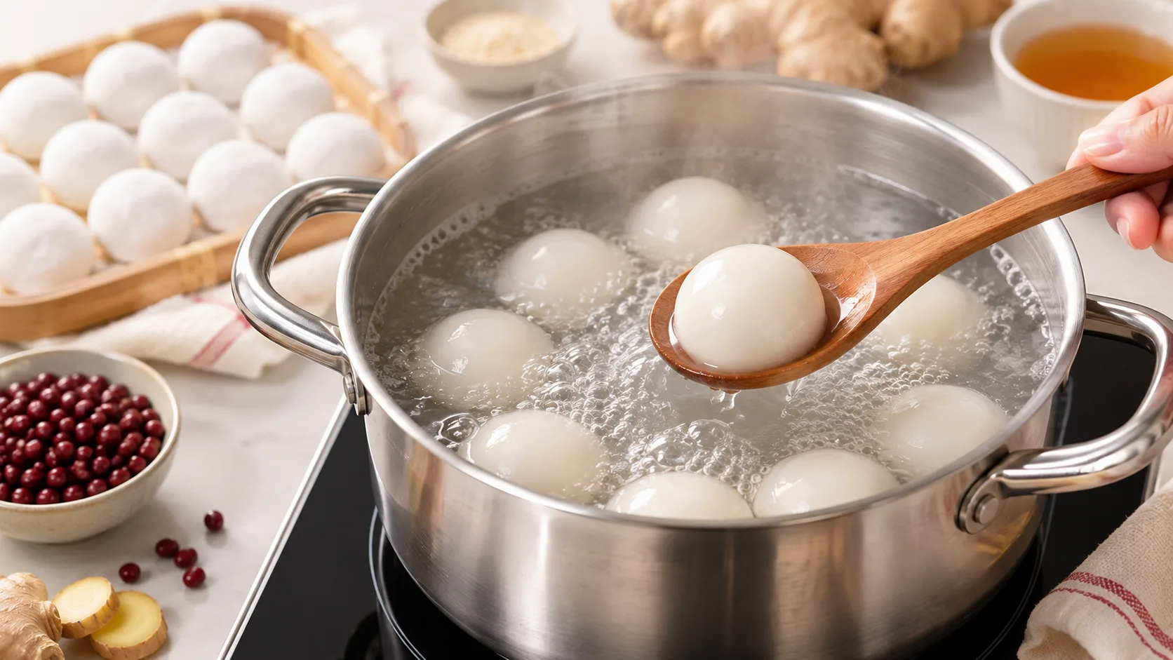 Nấu bánh trôi nước nhân đậu đỏ đông lạnh nhanh chóng tại nhà