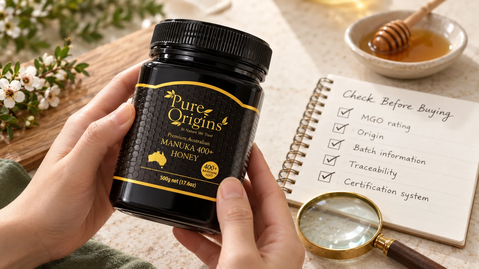 Người mua kiểm tra chỉ số MGO, nguồn gốc và thông tin truy xuất trên nhãn mật ong Manuka