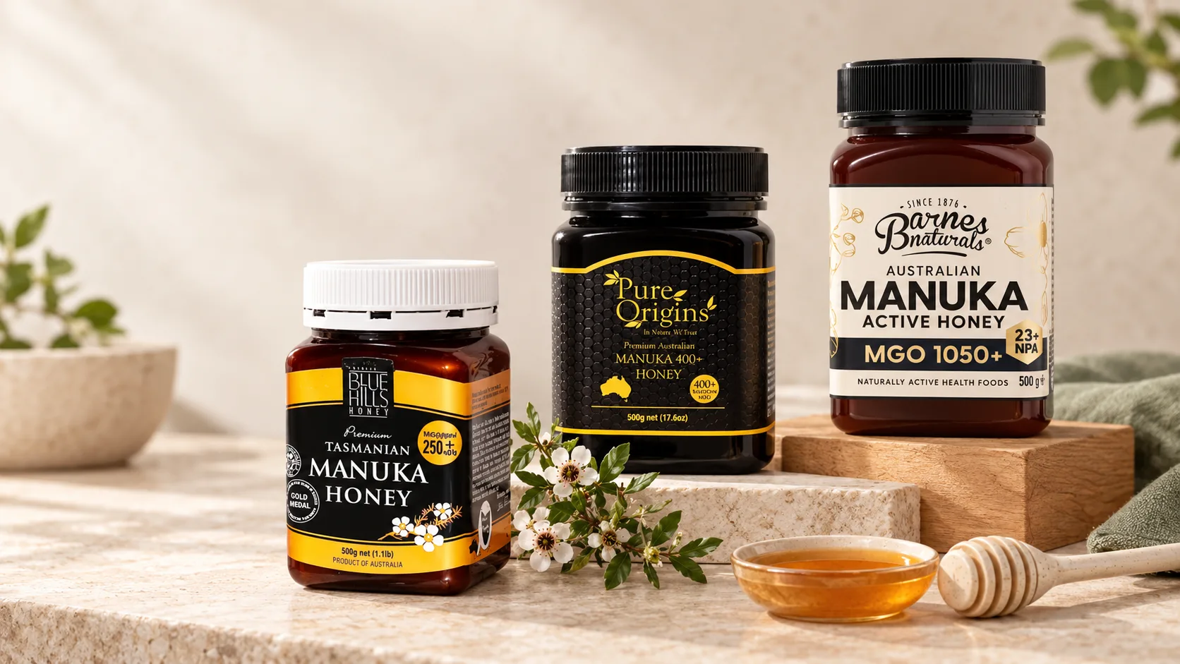 Các lựa chọn mật ong Manuka MGO 250+, 400+, 800+ và 1050+ với nhiều cấp độ khác nhau