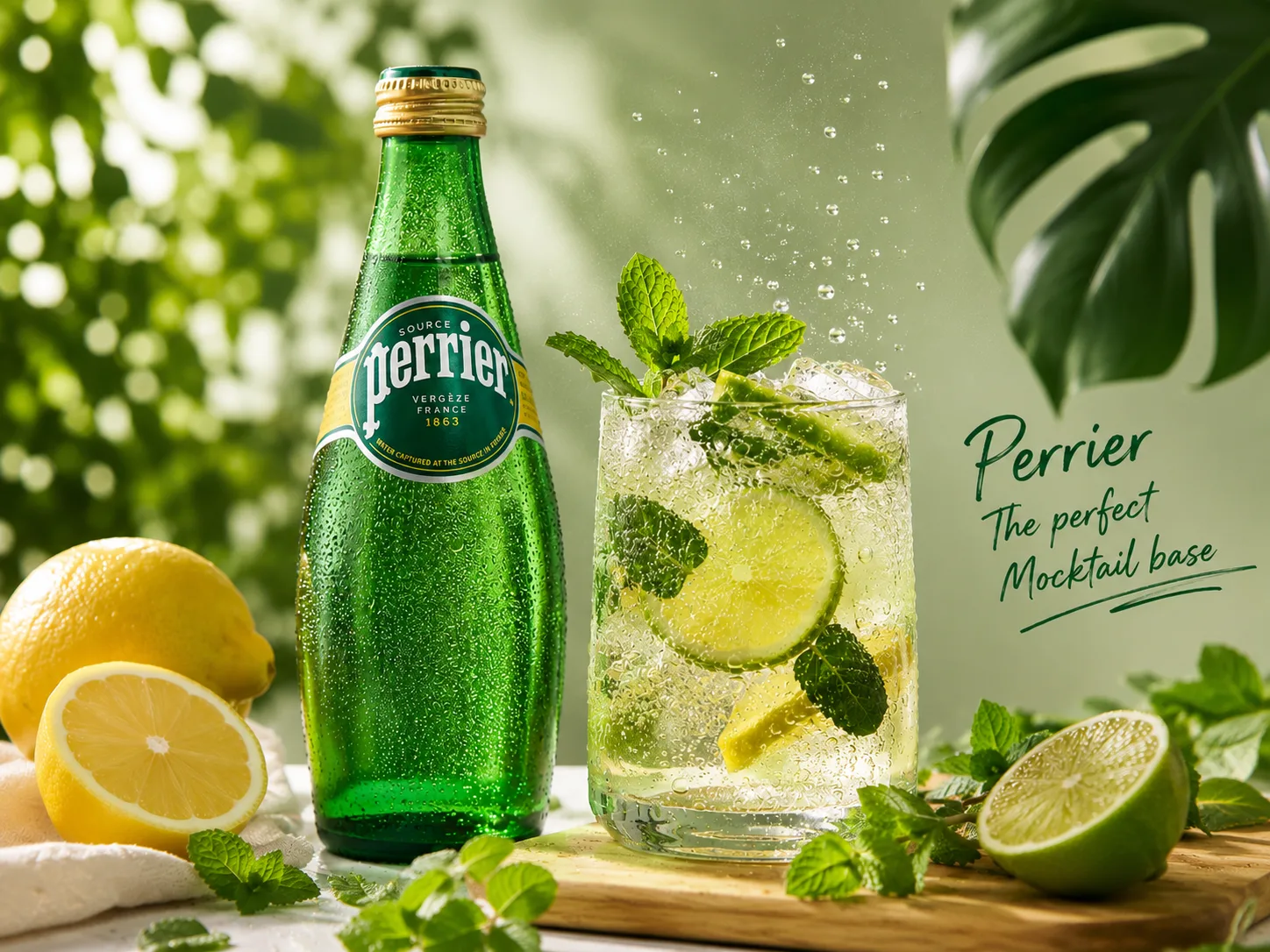 Nước khoáng có ga Perrier là nguyên liệu lý tưởng để pha chế Mocktail và Mojito.