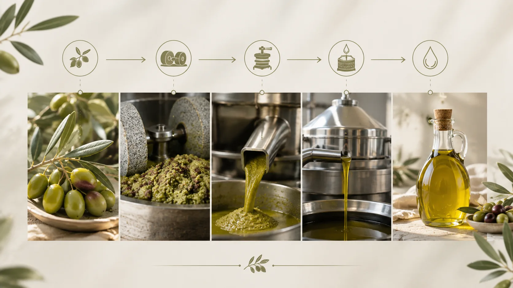 Quy trình chiết xuất dầu oliu Extra Virgin bằng phương pháp cơ học.