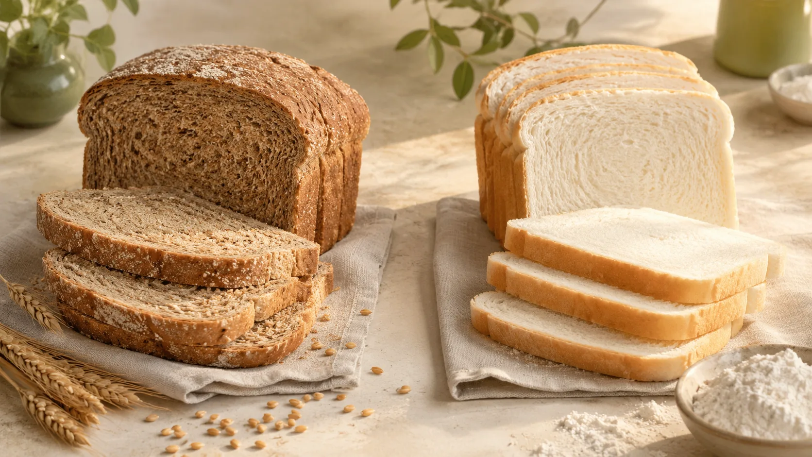 So sánh bánh mì nguyên cám và bánh mì trắng