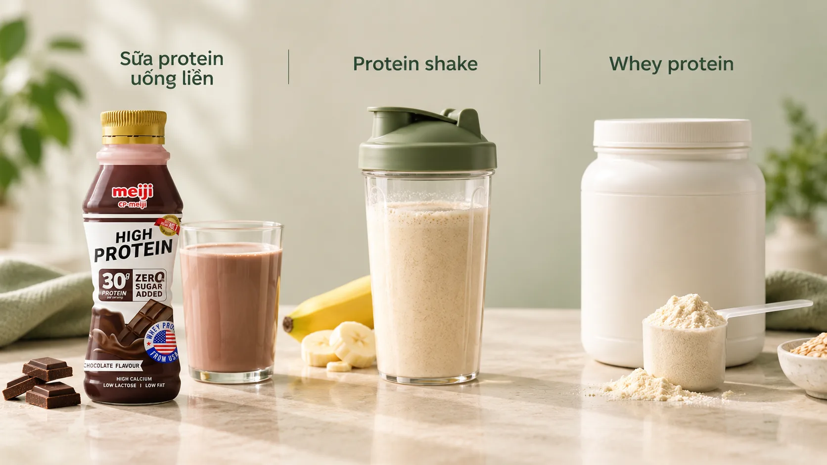 Phân biệt sữa protein uống liền protein shake và whey protein