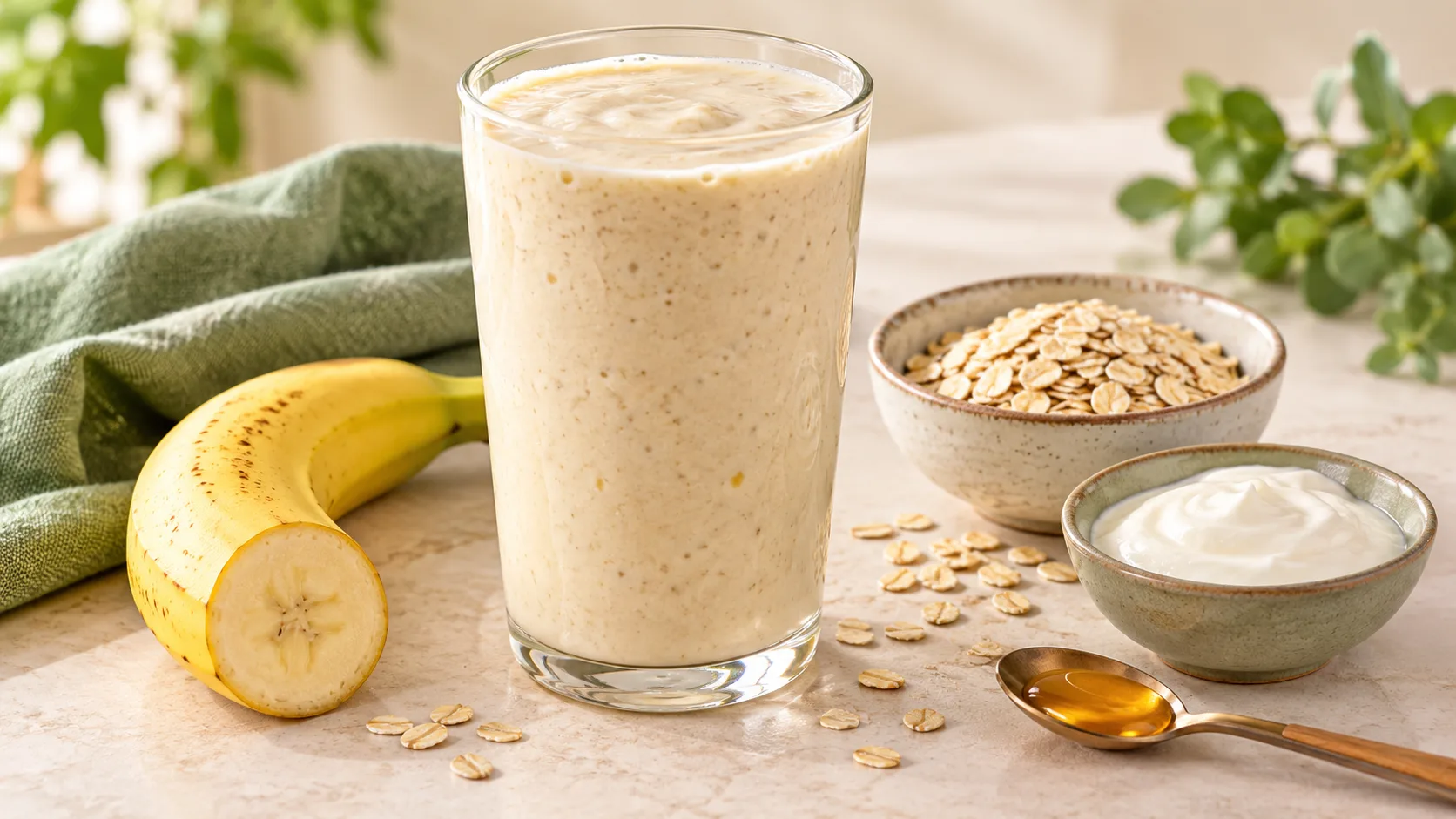 Smoothie chuối sữa chua yến mạch với một lượng nhỏ mật ong
