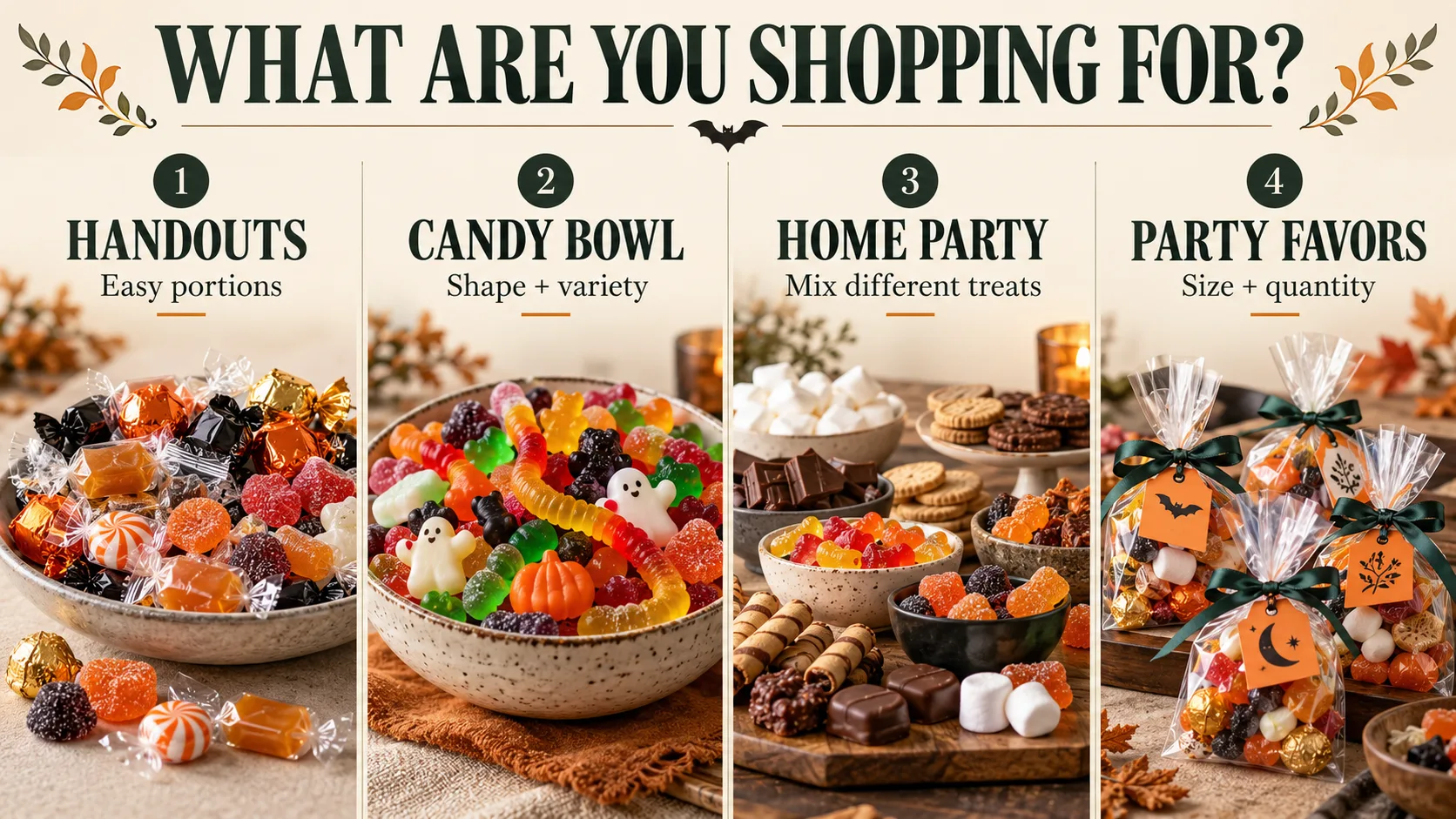Halloween treat guide comparing candy for handouts candy bowls home parties and party favors