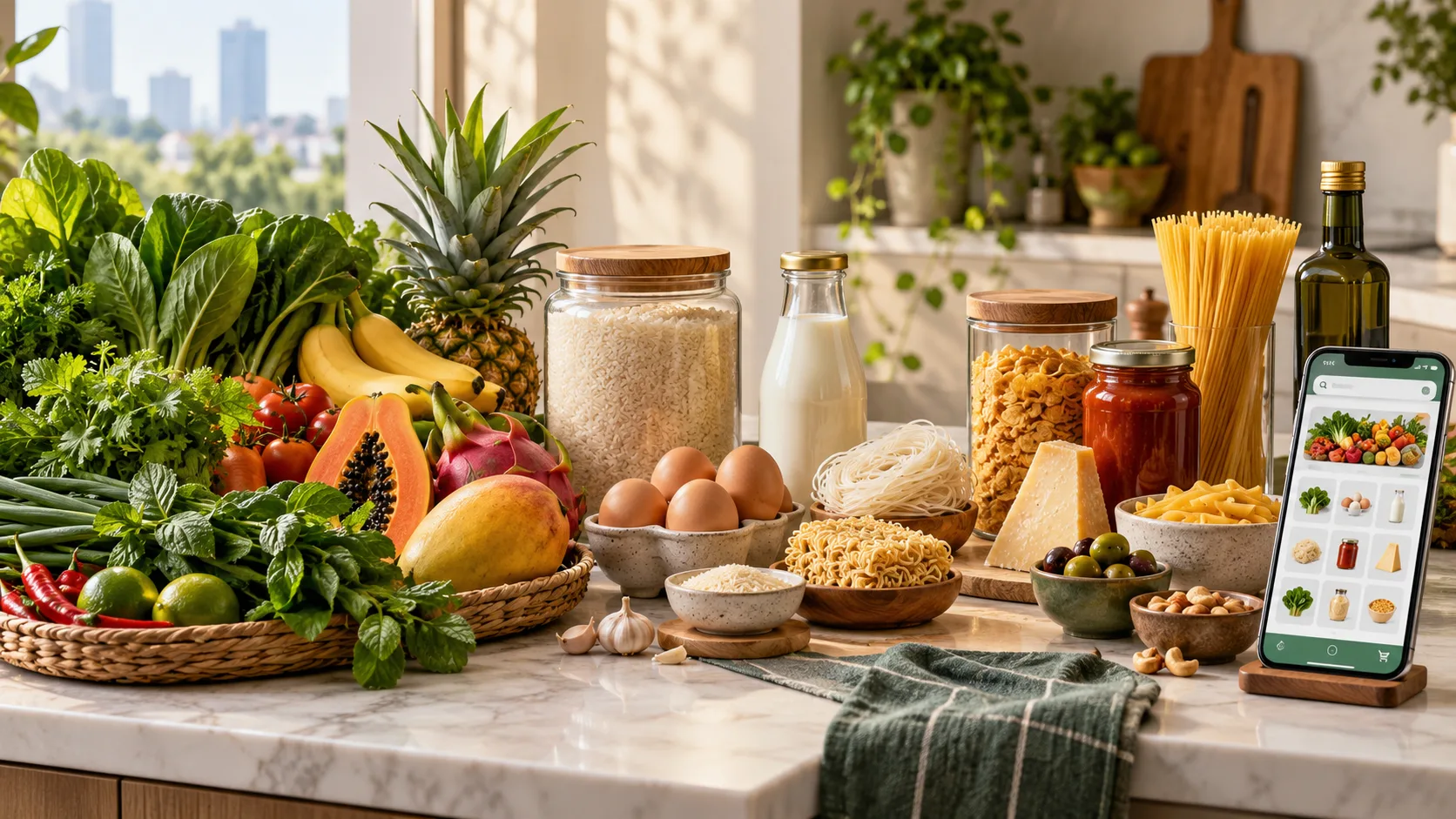 Grocery shopping routine with Vietnamese fresh produce everyday staples specialty food and online ordering