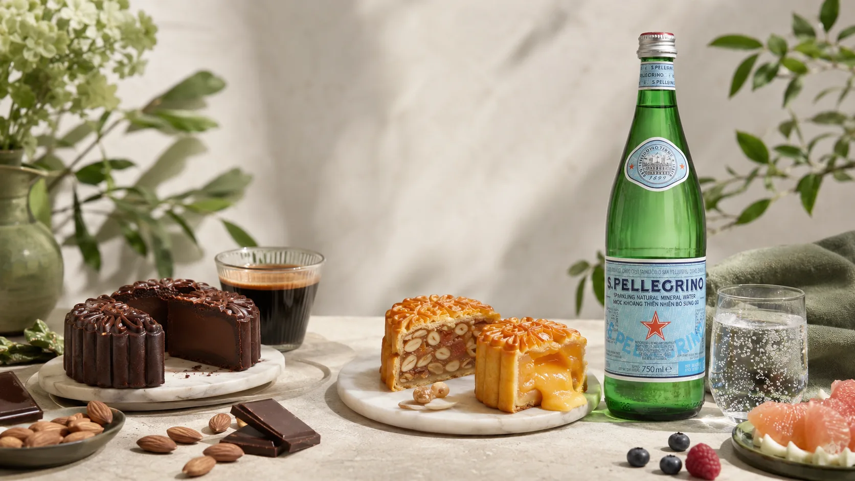 Bánh Trung Thu uống cà phê hay sparkling water để cân vị