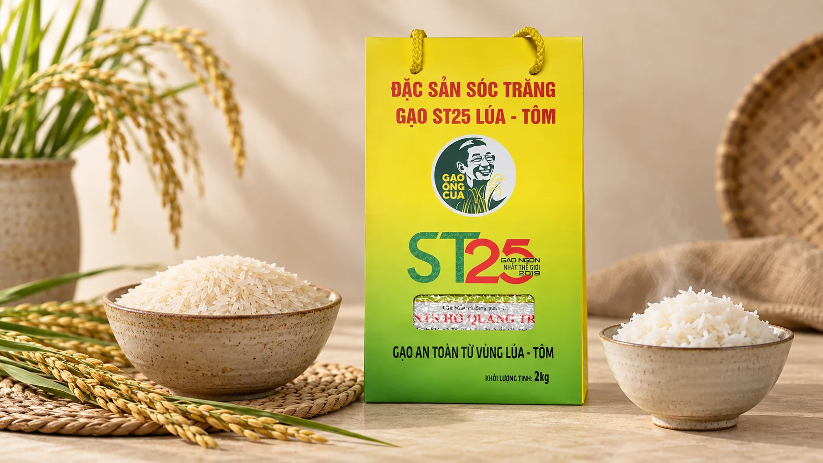Gao Ong Cua ST25 rice from Soc Trang with long aromatic rice grains