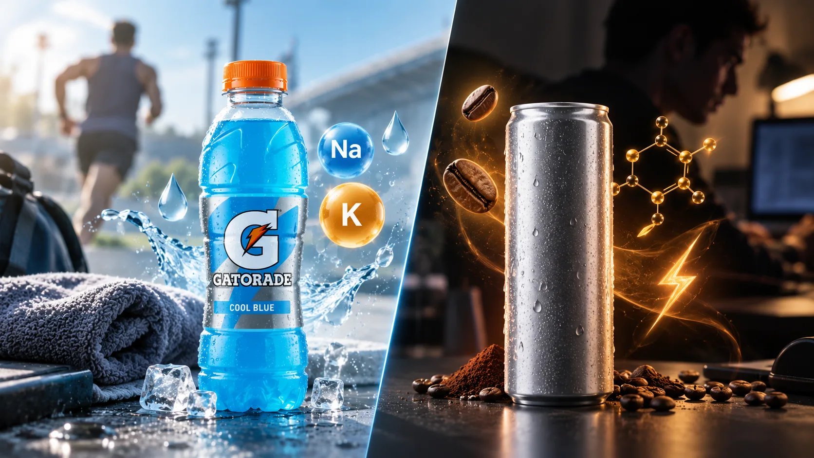 So s&aacute;nh Gatorade nước uống thể thao với nước tăng lực chứa caffeine