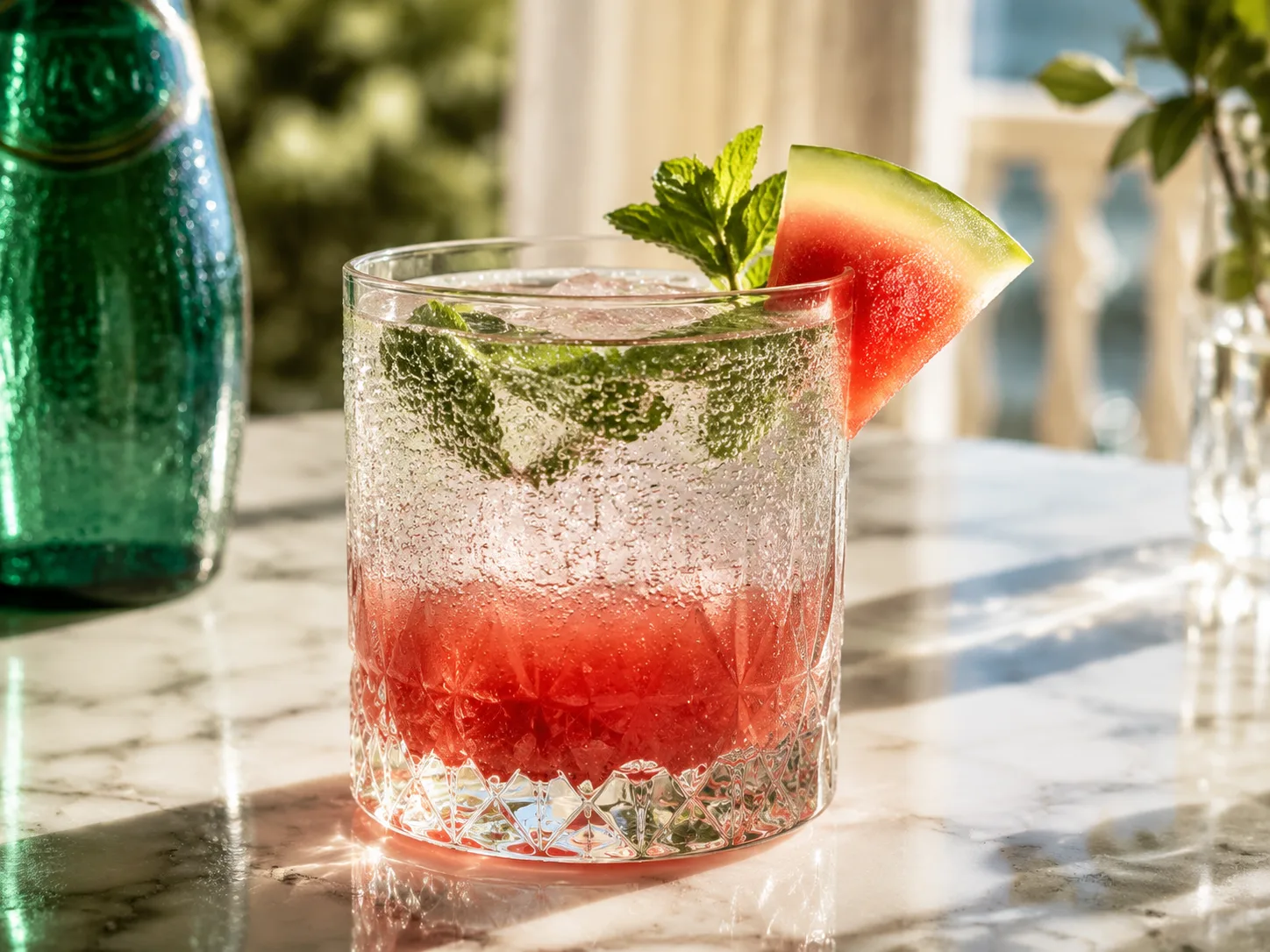 Mocktail dưa hấu phân tầng đẹp mắt pha từ nước khoáng Perrier.