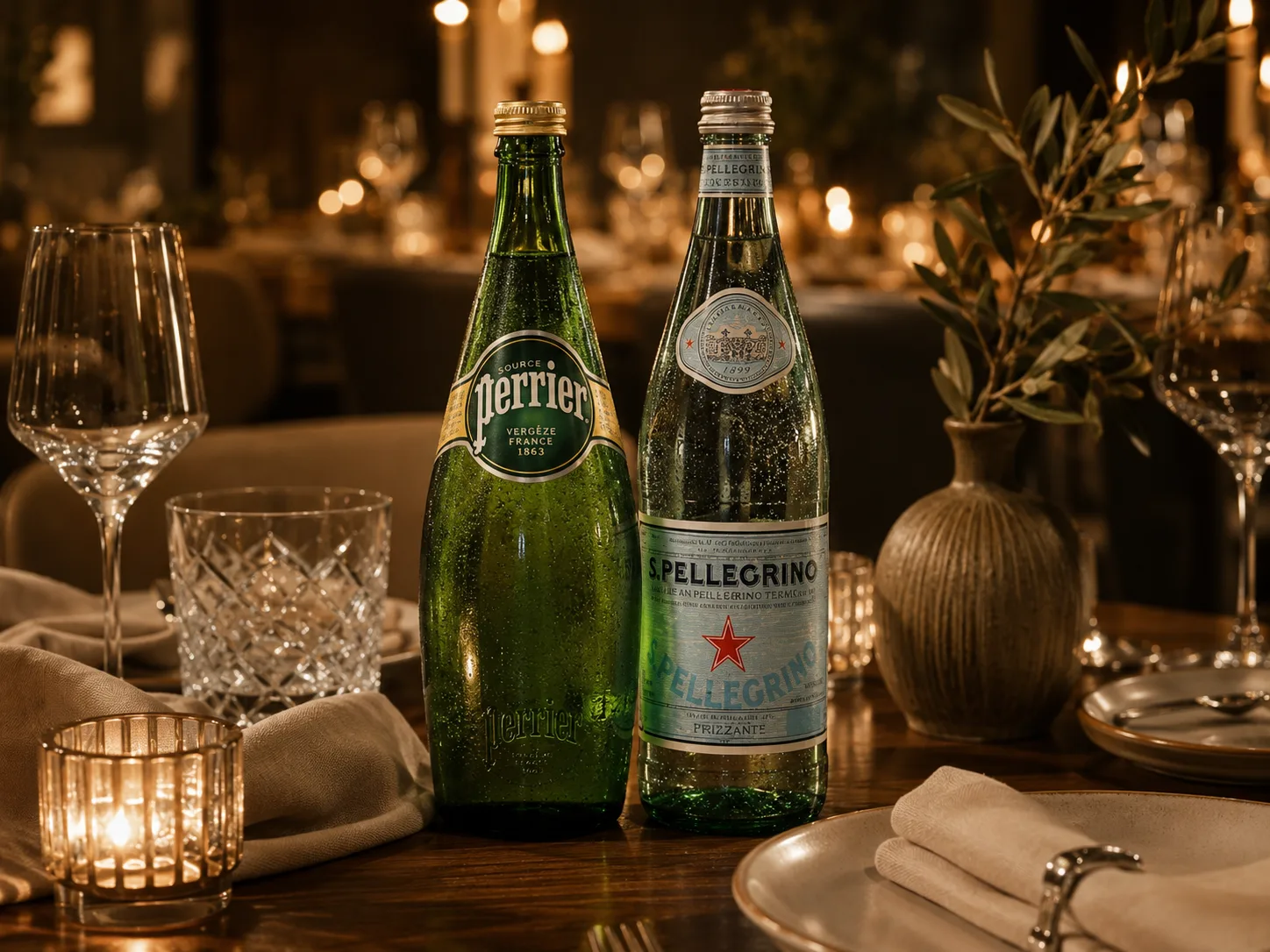 So s&aacute;nh nước kho&aacute;ng Perrier v&agrave; San Pellegrino