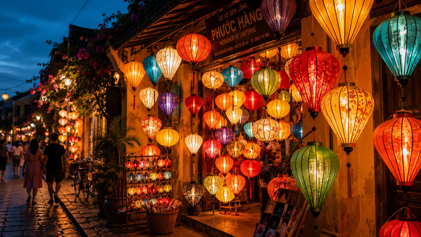 Glowing colorful silk lanterns in Hoi An ancient town, a must-buy souvenir in Central Vietnam
