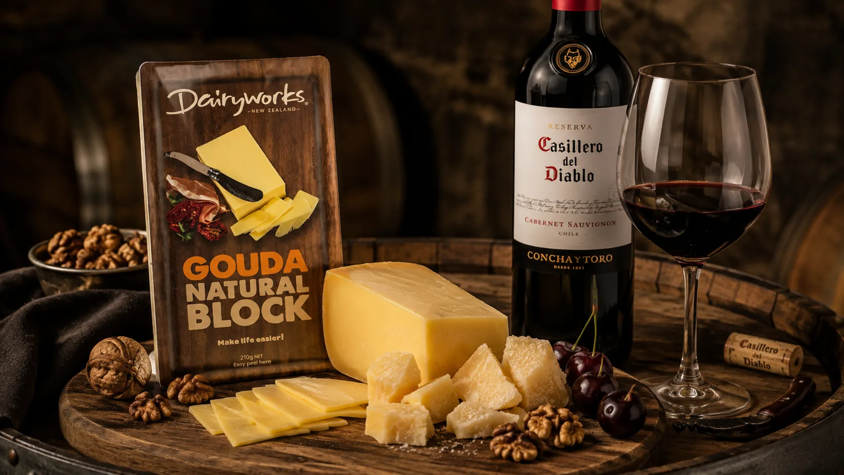 Ph&ocirc; mai cứng cheddar ăn c&ugrave;ng rượu vang đỏ cabernet sauvignon