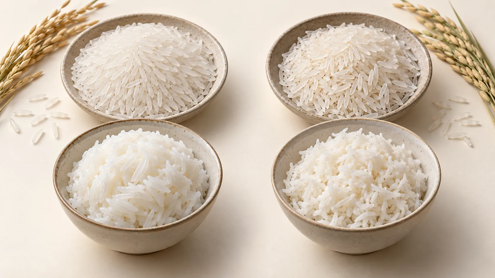 ST25 rice and jasmine rice compared by grain shape and cooked texture