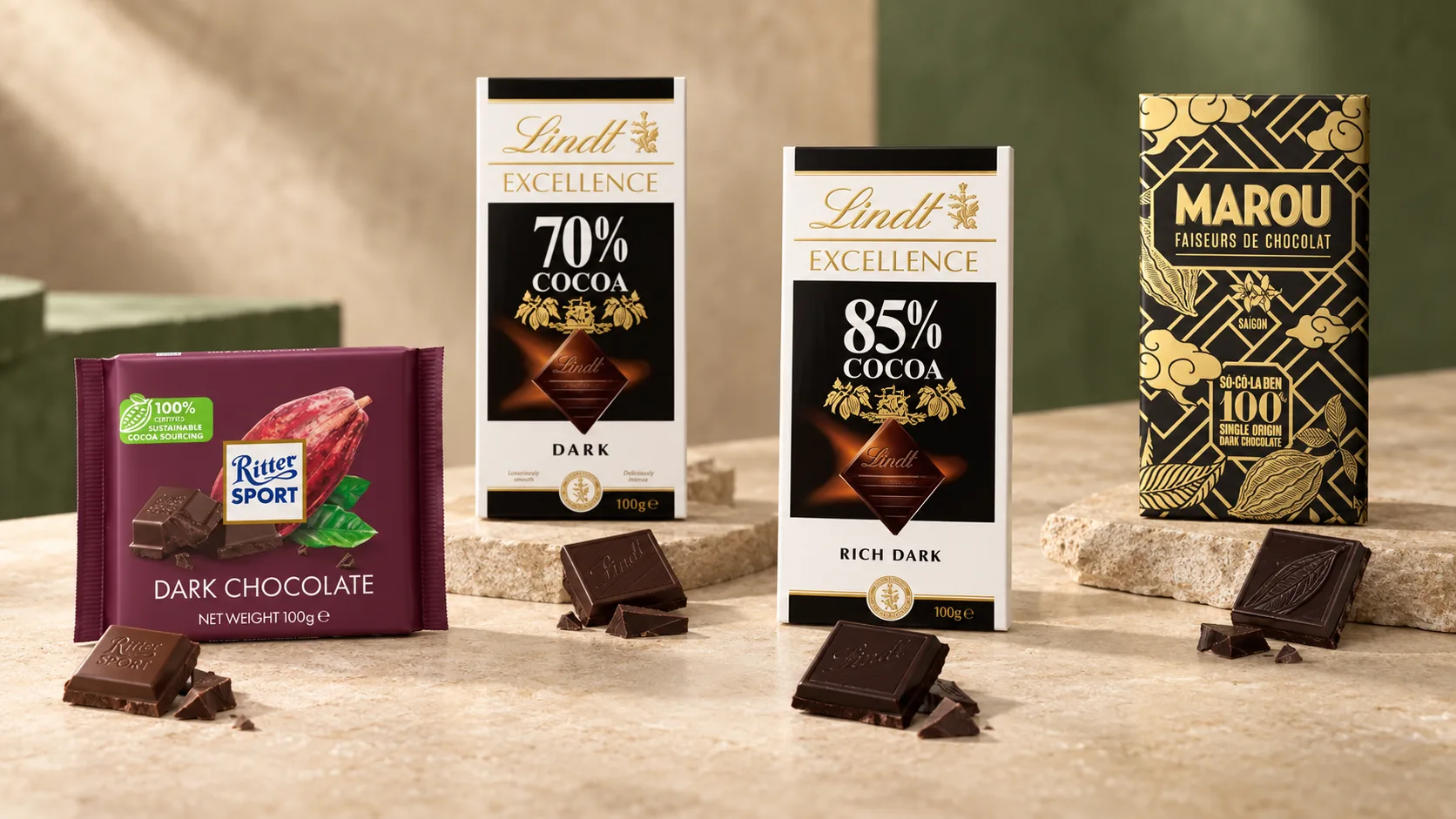 So s&aacute;nh dark chocolate 50 70 85 v&agrave; 100 phần trăm cacao