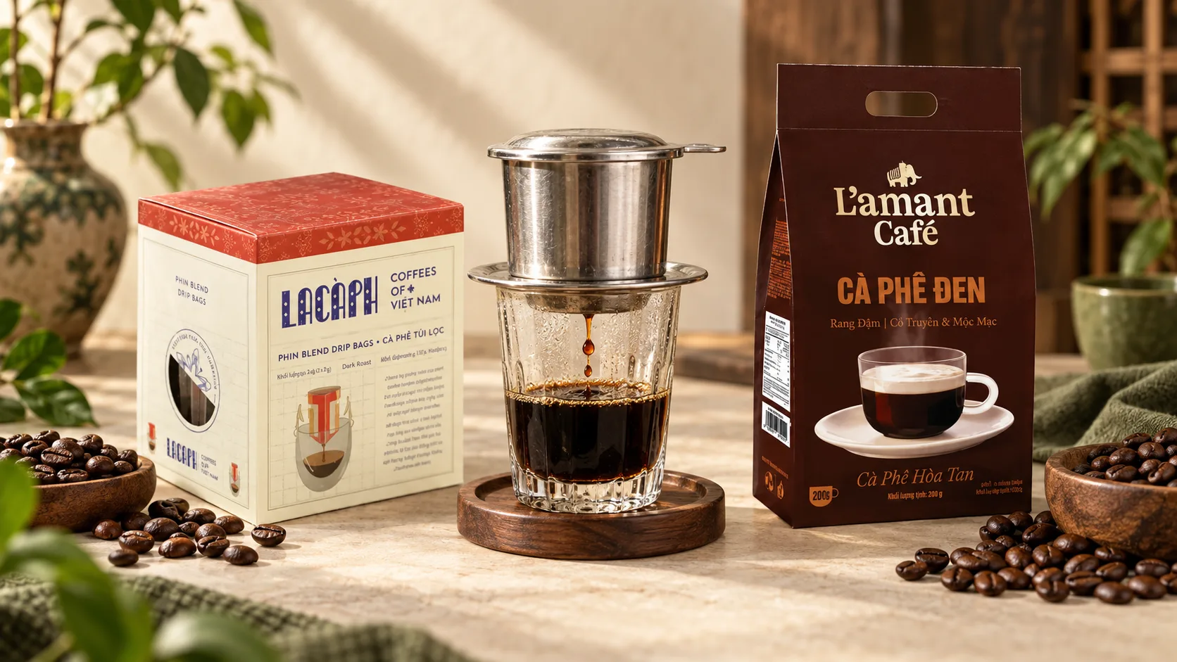 LACAPH Phin Blend và L’AMANT Ground Coffee Strong dành cho cà phê phin đậm