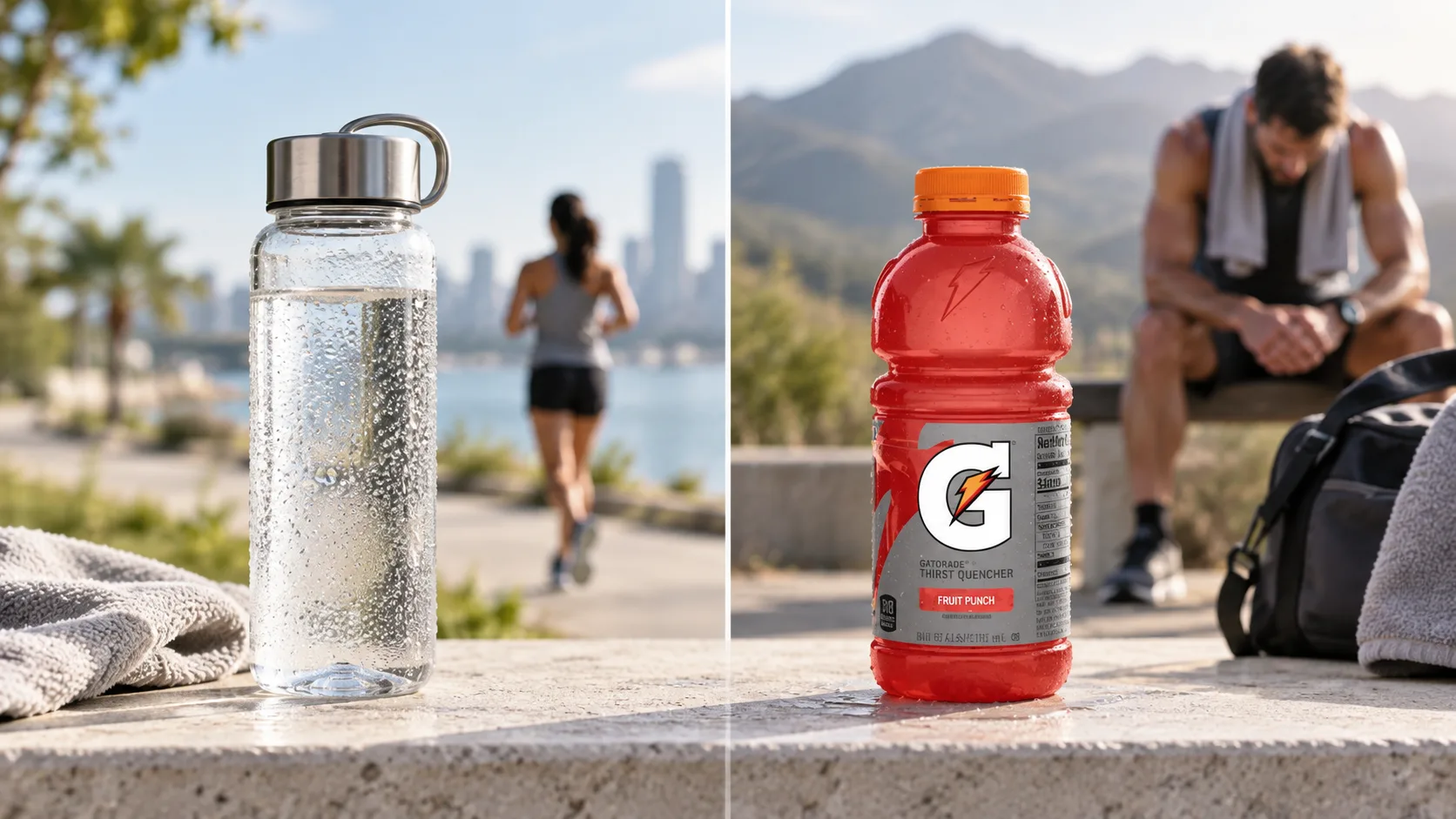 So s&aacute;nh nước lọc v&agrave; Gatorade theo nhu cầu b&ugrave; nước khi vận động