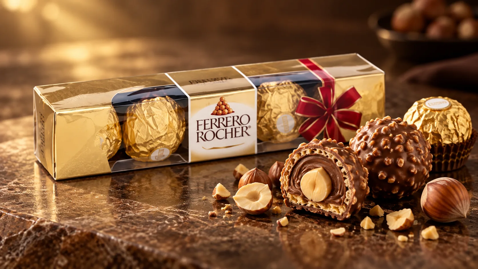 Ferrero Rocher chocolate hạt phỉ với lớp chocolate sữa và hạt phỉ