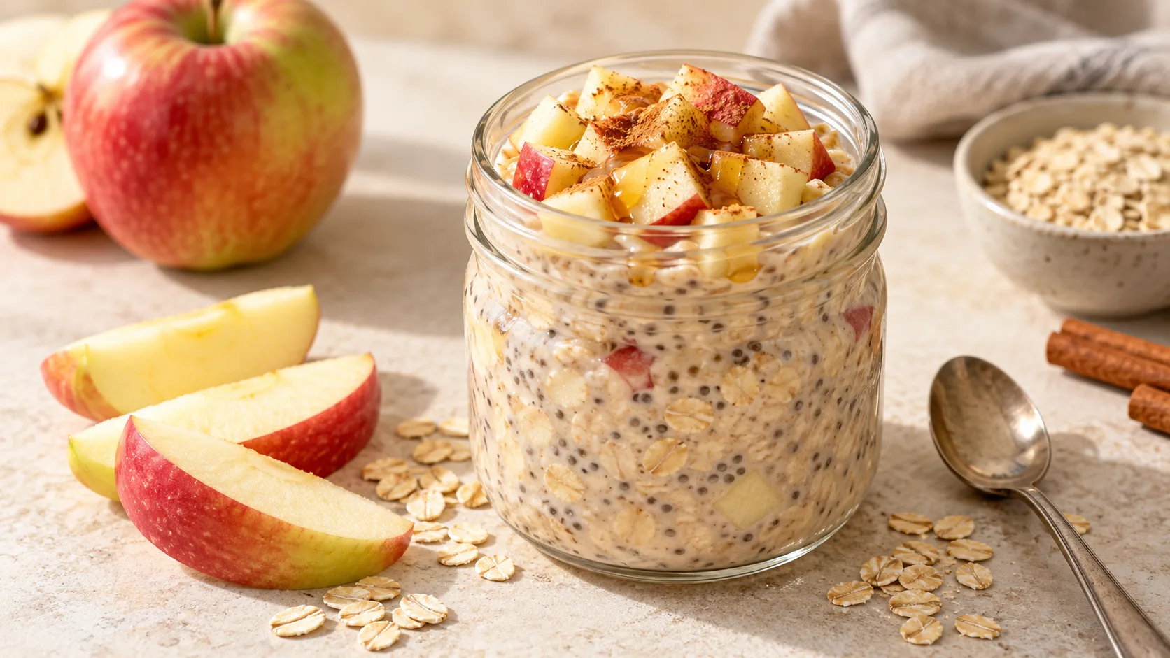 Overnight oats t&aacute;o quế với yến mạch chia seed v&agrave; mật ong
