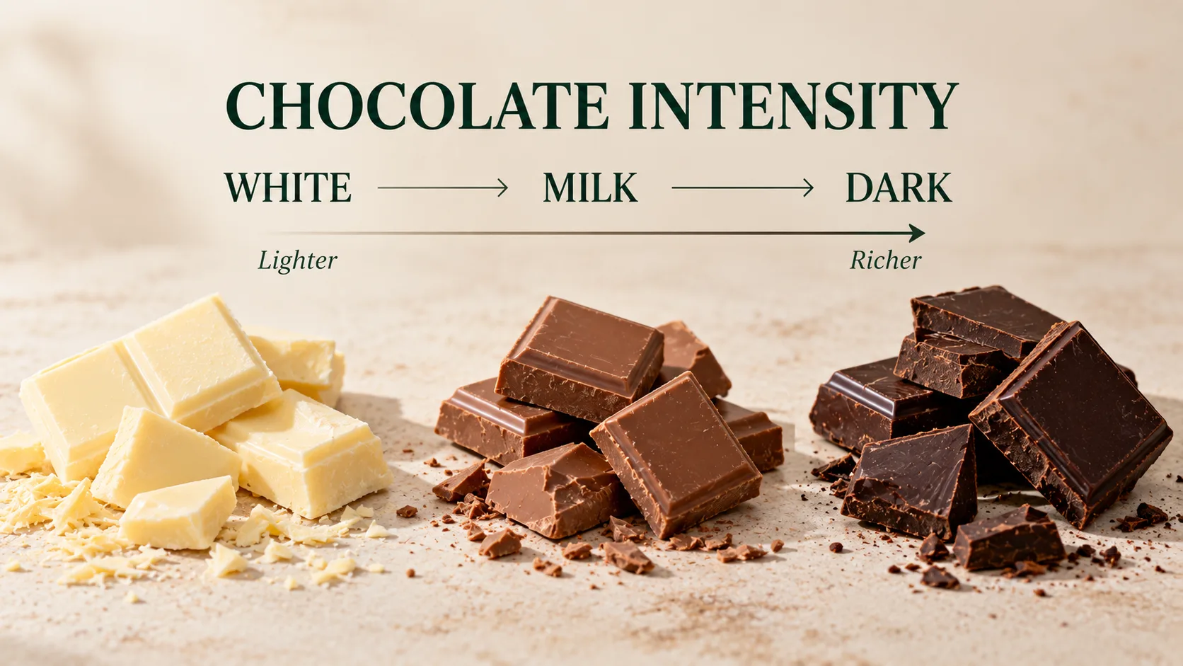 Chocolate trắng chocolate sữa và chocolate đen có cường độ khác nhau khi kết hợp với rượu vang