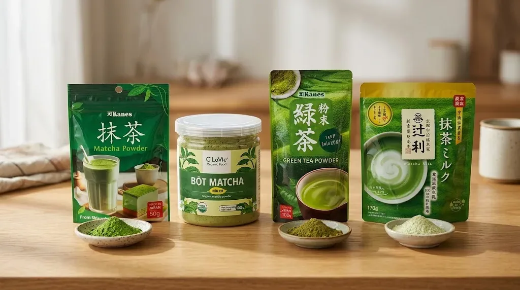Phân biệt 3 nhóm bột trà xanh qua nhãn bao bì thực tế