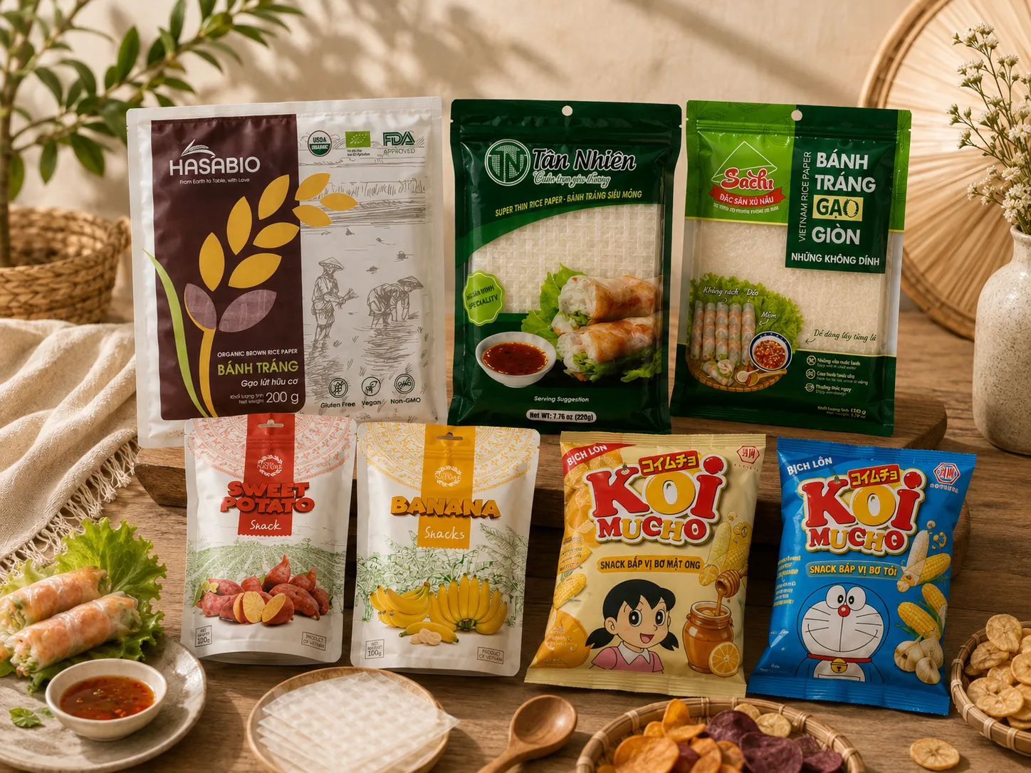 Vietnamese Rice Paper and Packaged Traditional Snacks