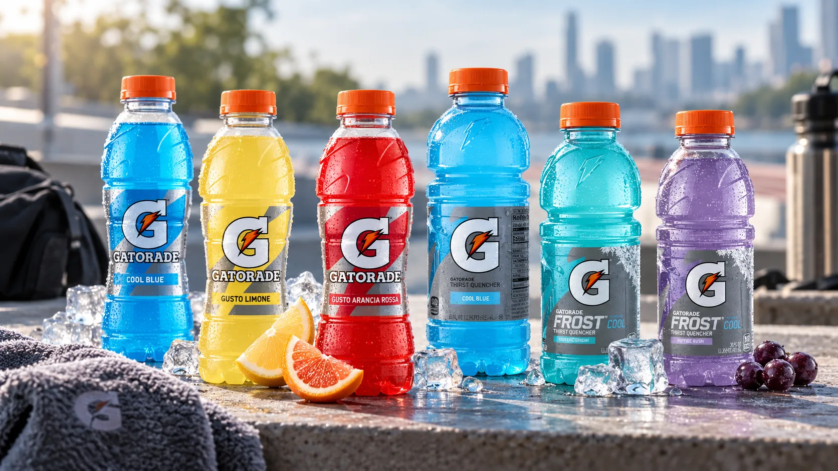 C&aacute;c d&ograve;ng Gatorade Cool Blue, Limone, Arancia, Glacier Freeze v&agrave; Riptide Rush