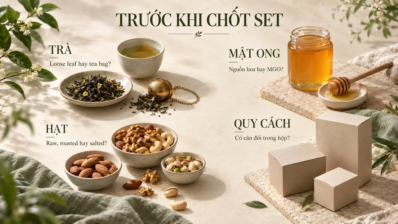 Checklist chọn tr&agrave;, mật ong, hạt v&agrave; quy c&aacute;ch trước khi gh&eacute;p set qu&agrave; Trung Thu