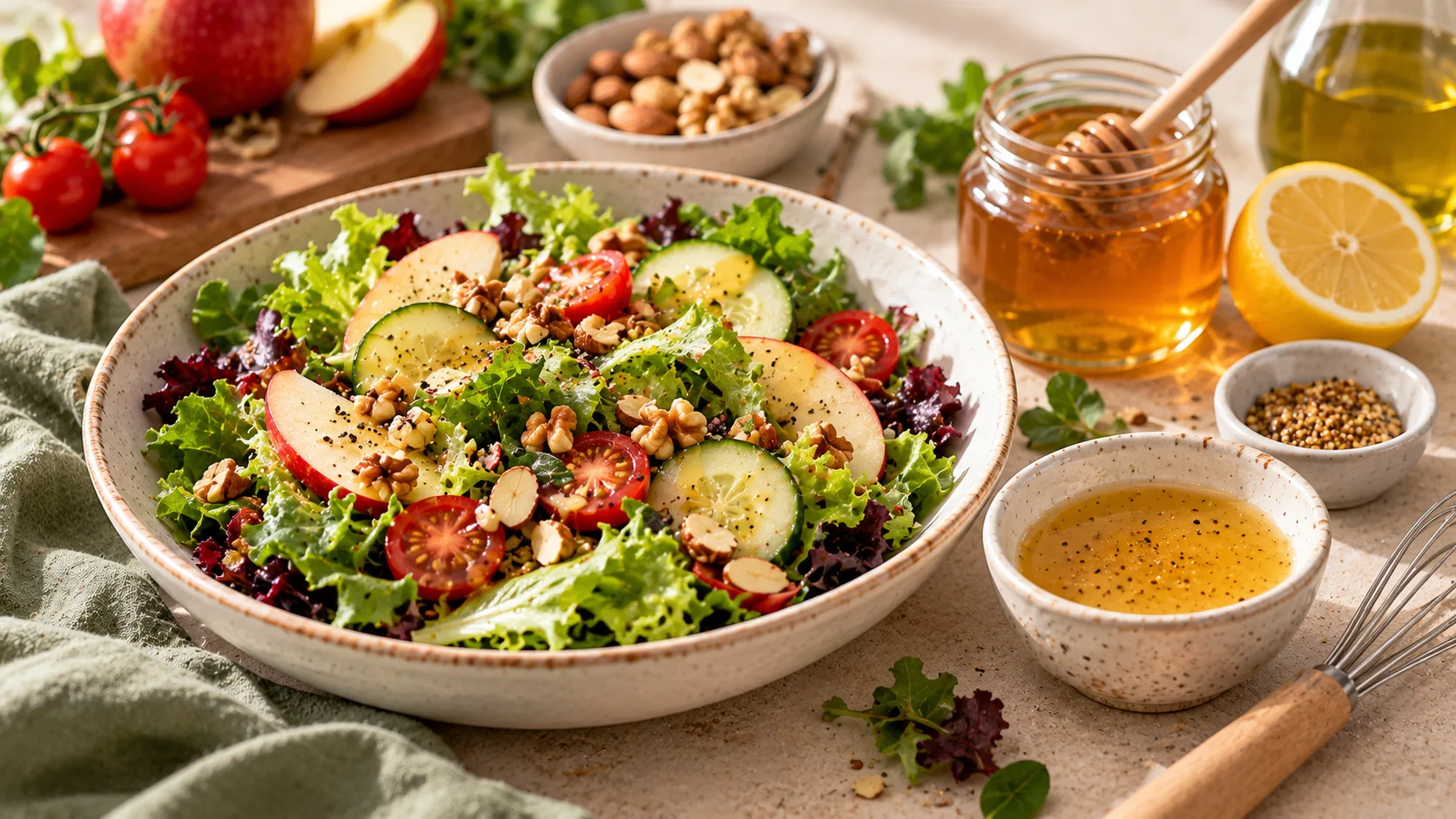 Salad rau tươi với sốt chanh Dijon v&agrave; mật ong