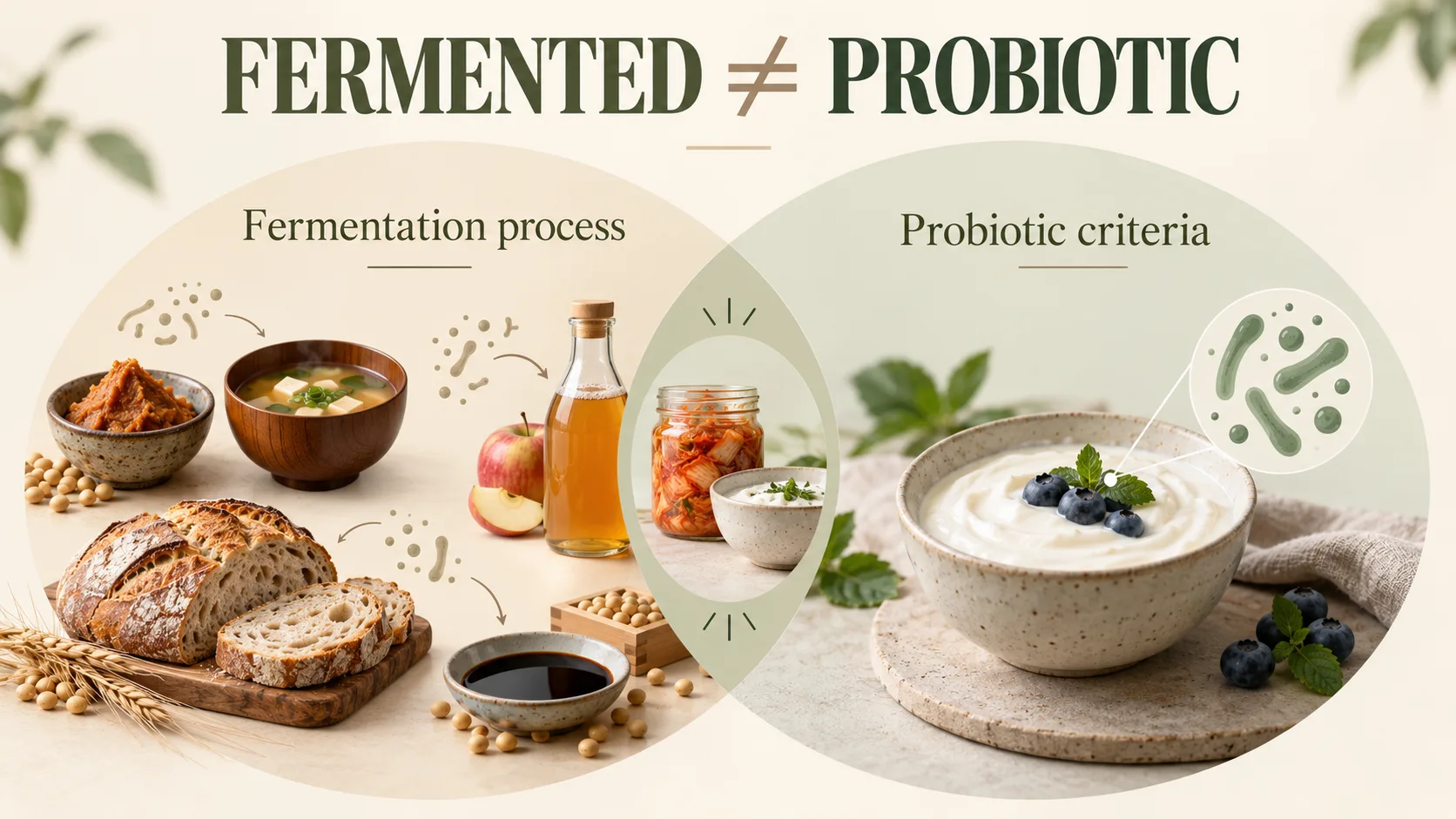 Minh họa sự khác nhau giữa thực phẩm lên men và probiotic