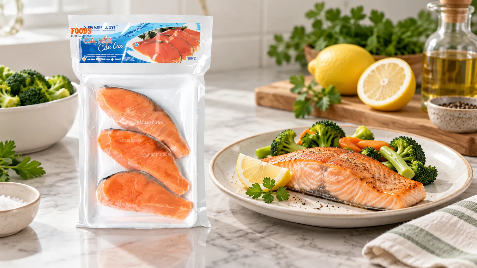 Cá hồi cắt lát HAINAMFOODS dùng làm nguồn protein cho bữa chính