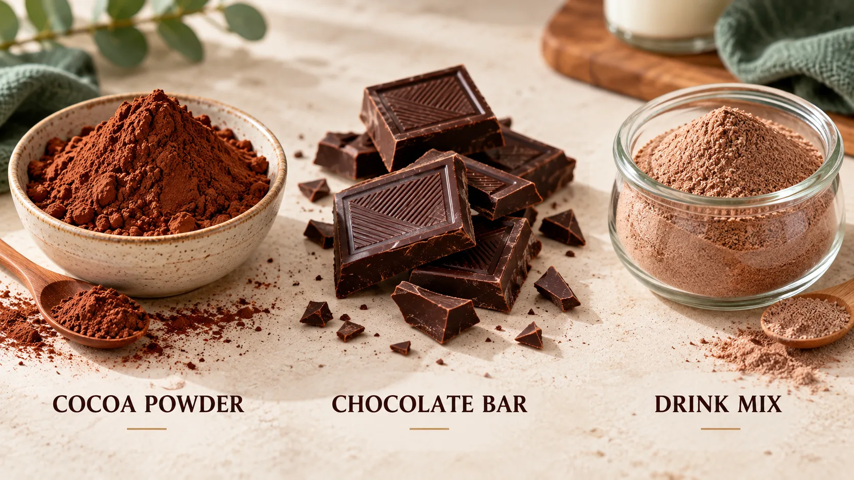 So sánh bột cacao chocolate thanh và bột chocolate pha uống khi làm bánh và đồ uống