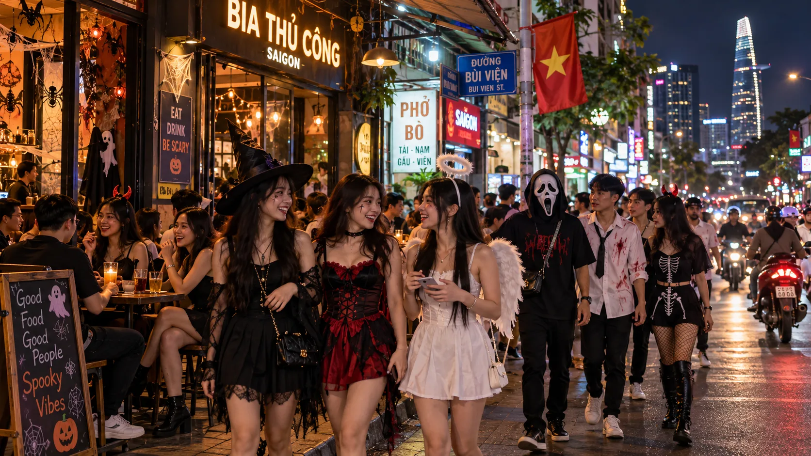 Người trẻ hóa trang Halloween tại khu vực vui chơi ở Thành phố Hồ Chí Minh