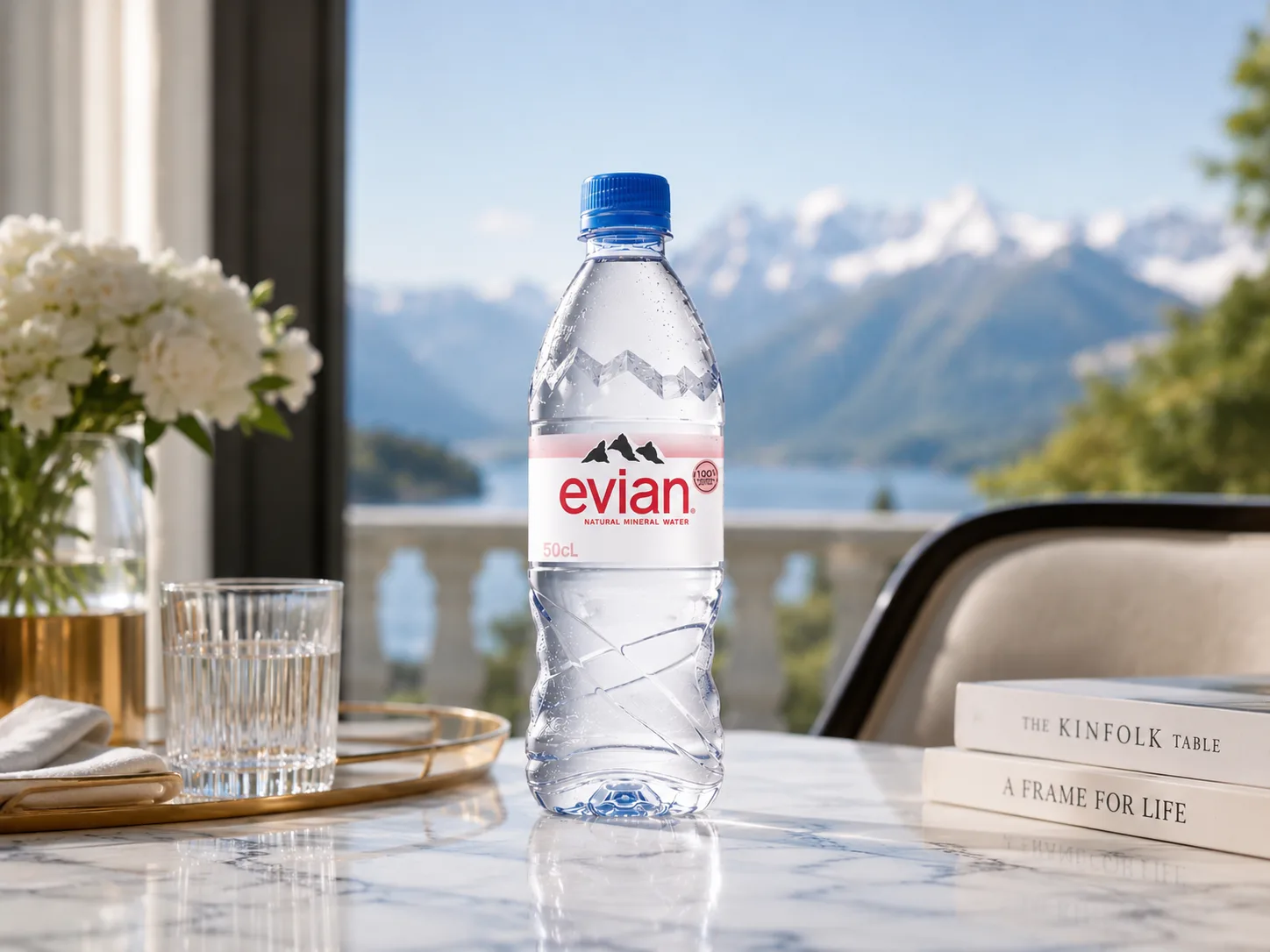 Nước kho&aacute;ng thi&ecirc;n nhi&ecirc;n Ph&aacute;p Evian tại kh&ocirc;ng gian cao cấp