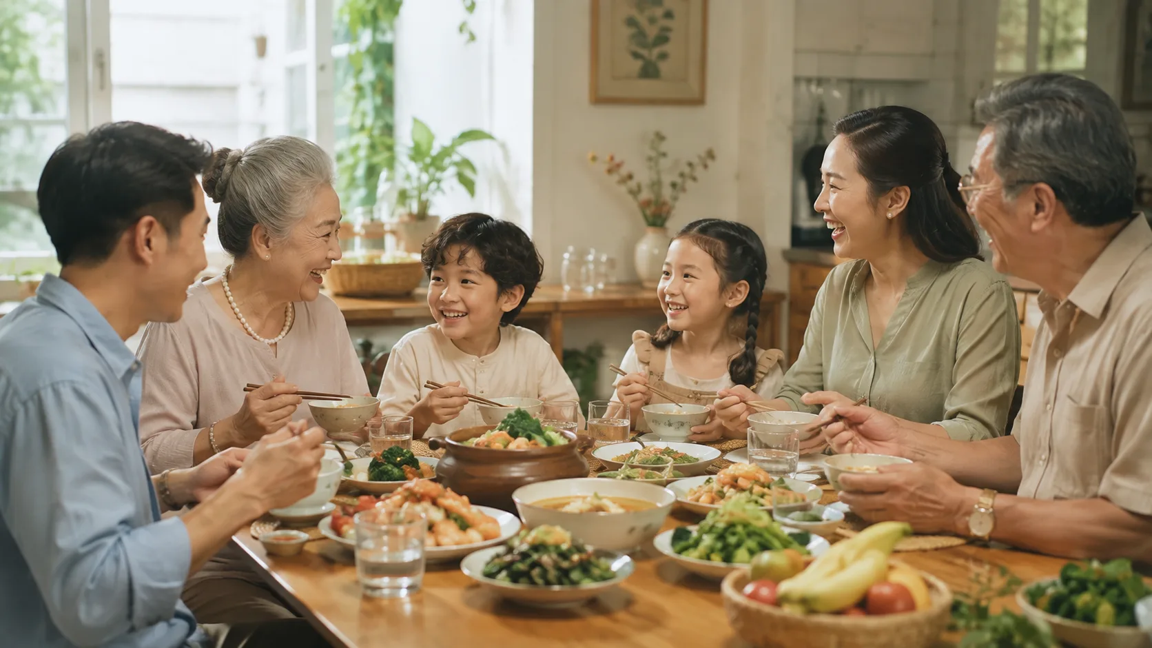 Bữa cơm gia đ&igrave;nh sum họp ấm c&uacute;ng trong th&aacute;ng 7 m&ugrave;a Vu Lan