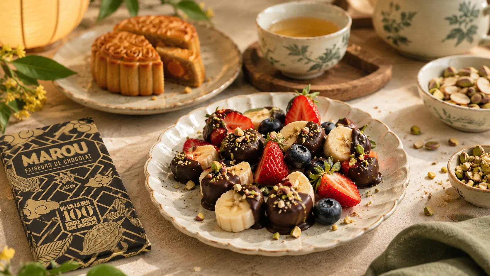 Fruit and dark chocolate bites &iacute;t đường cho Trung Thu