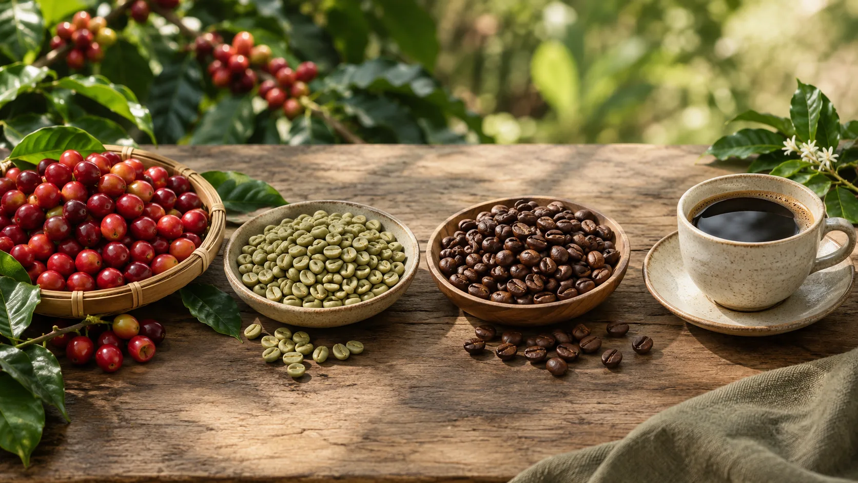 Fine Robusta chất lượng cao từ quả cà phê chín đến rang và pha