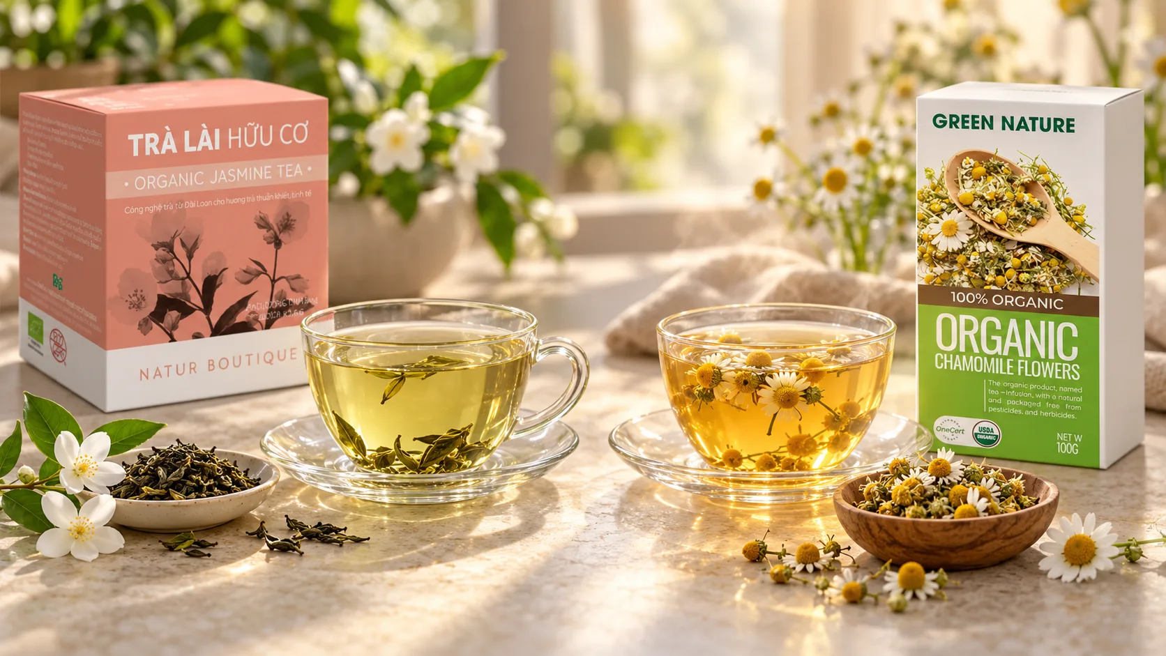 Sự khác nhau giữa trà lài từ lá trà và trà thảo mộc hoa cúc
