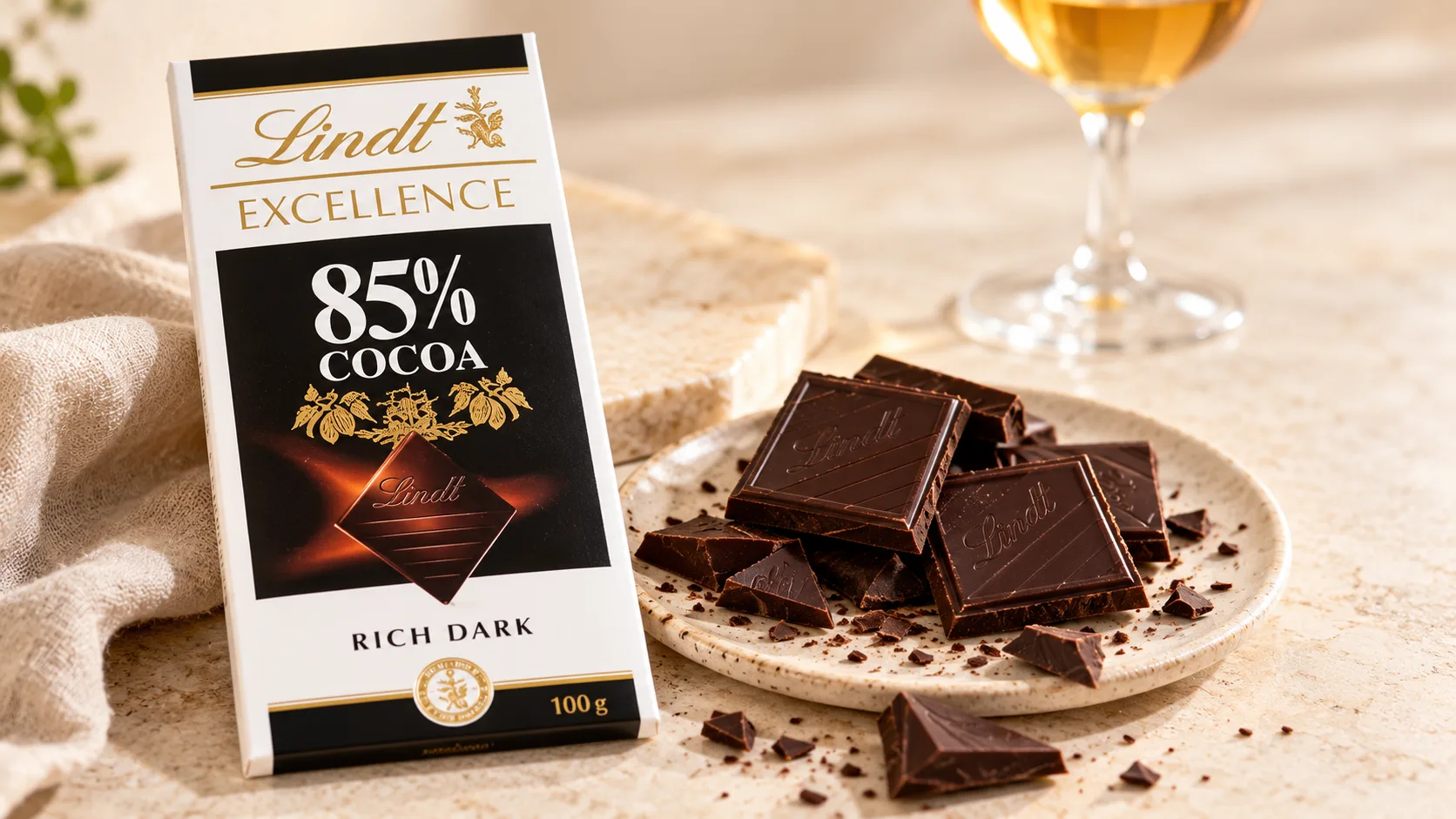 Dark chocolate Lindt Excellence 85% cacao có cường độ cao hơn chocolate sữa khi chọn rượu vang