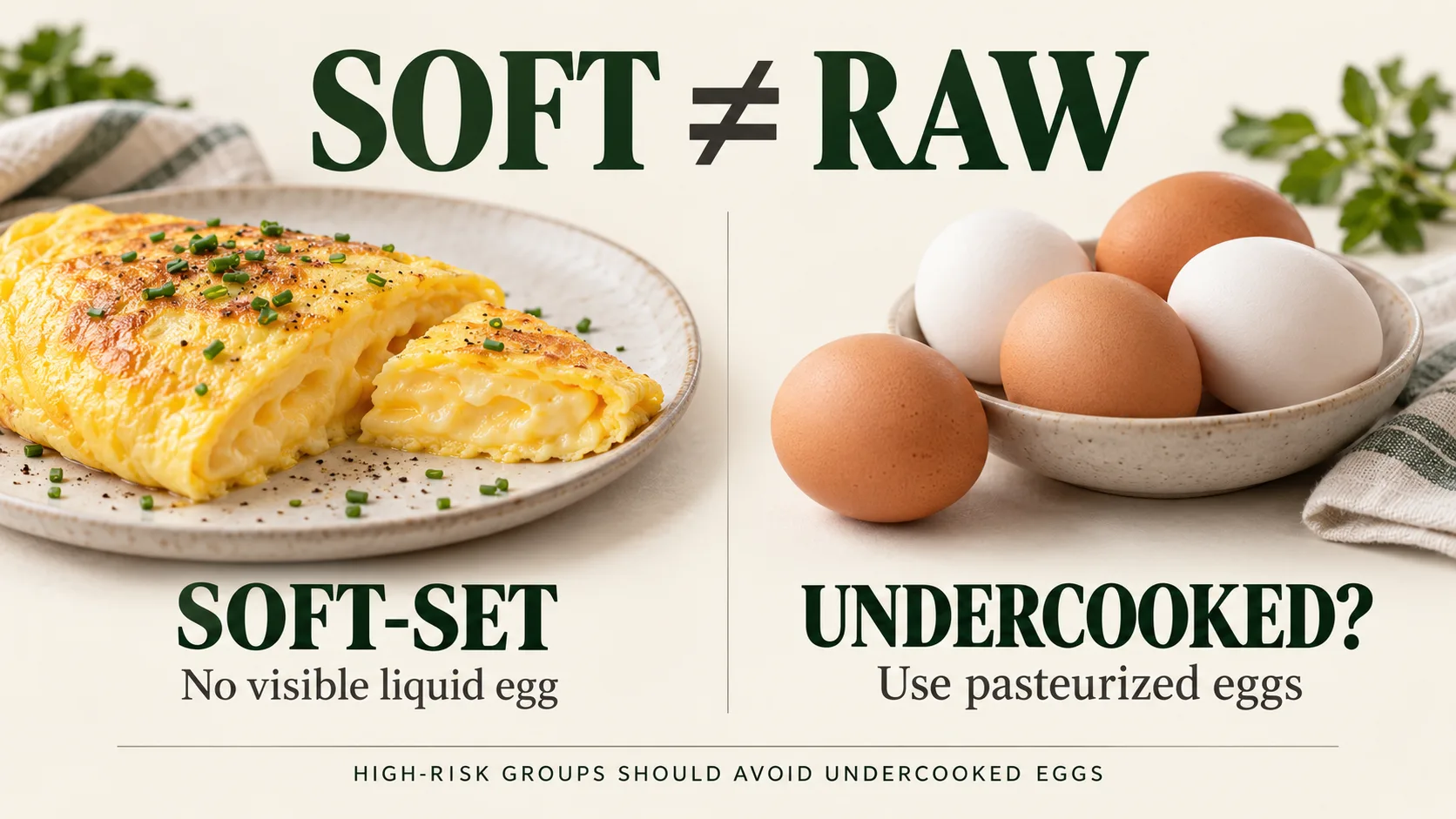 Lưu &yacute; an to&agrave;n khi l&agrave;m omelette mềm v&agrave; khi sử dụng trứng chưa được nấu ch&iacute;n ho&agrave;n to&agrave;n