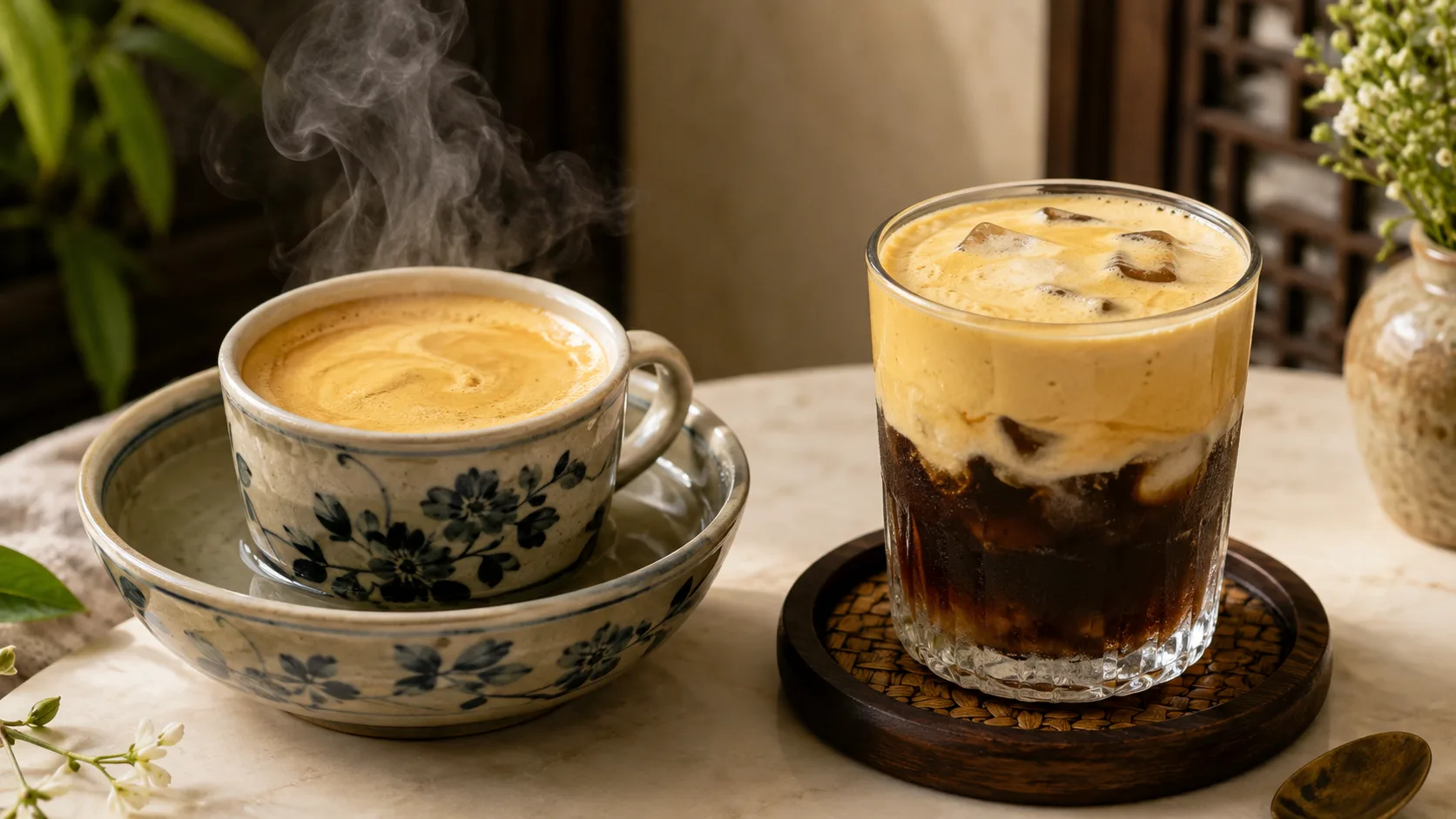 So s&aacute;nh c&agrave; ph&ecirc; trứng n&oacute;ng v&agrave; c&agrave; ph&ecirc; trứng lạnh