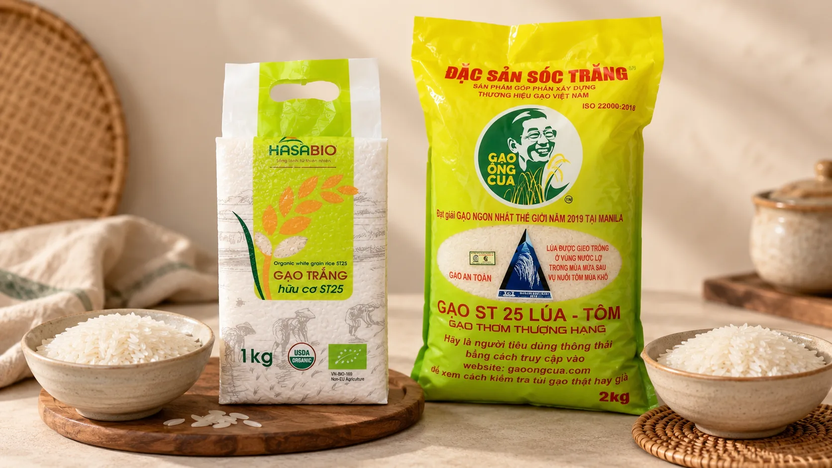Organic ST25 Hasabio and Gao Ong Cua ST25 rice compared